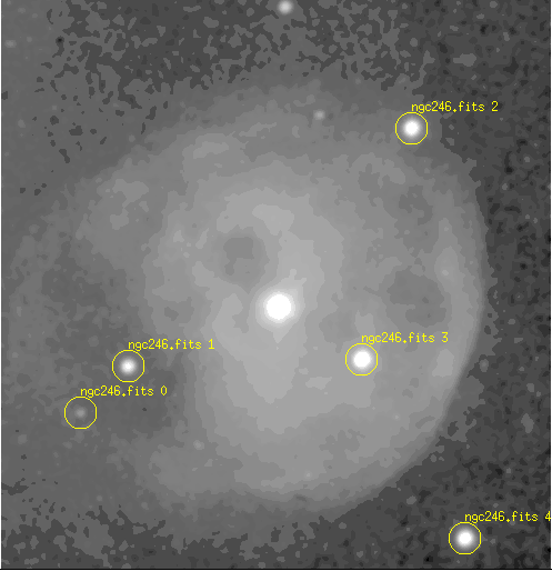 matched stars plotted on image